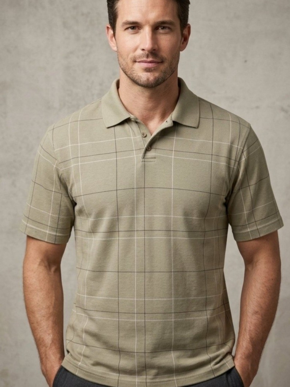 Van Heusen Men's Olive Green Windowpane Polo - Men's Size M